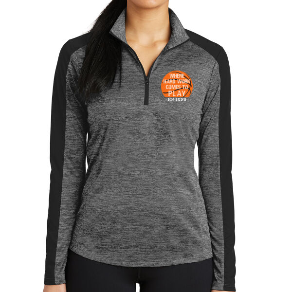 Sport-Tek Women's PosiCharge Electric Heather Colorblock 1/4-Zip Pullover - Printed Logo Thumbnail